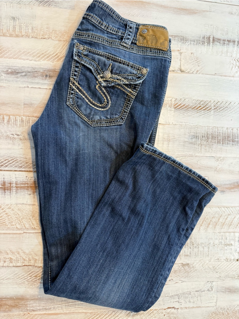 Silver Jeans Dark Blue Boot Cut Jeans with Contrast Stitching